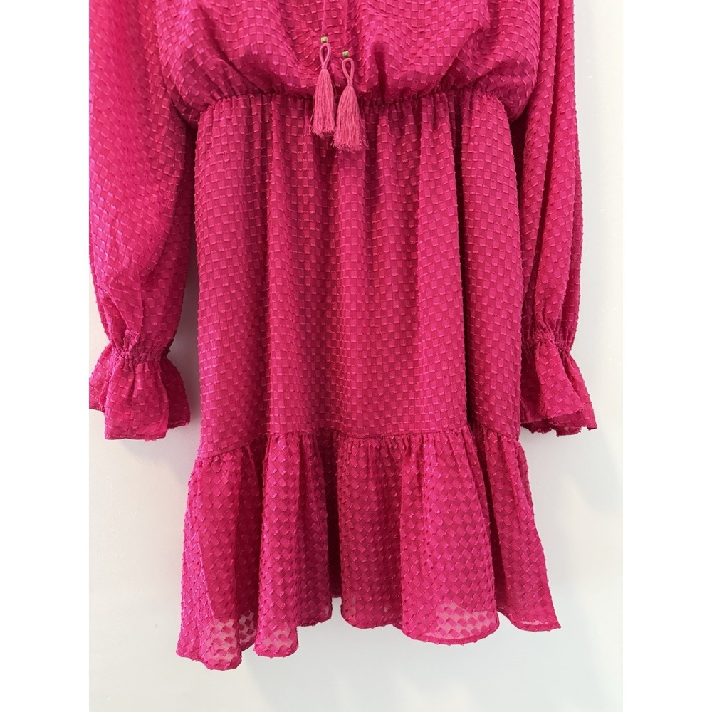 Trina Turk Viti Pink Mini Tiered Long Slv Designer Dress Women's Size M NWT $278 - Picture 7 of 10